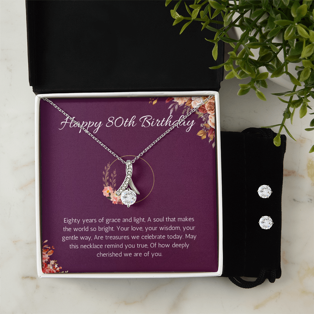 80th birthday gift for women, 80th birthday gift for mom, grandma, nana, Alluring Beauty Necklace and Earring Set, 80th birthday jewelry