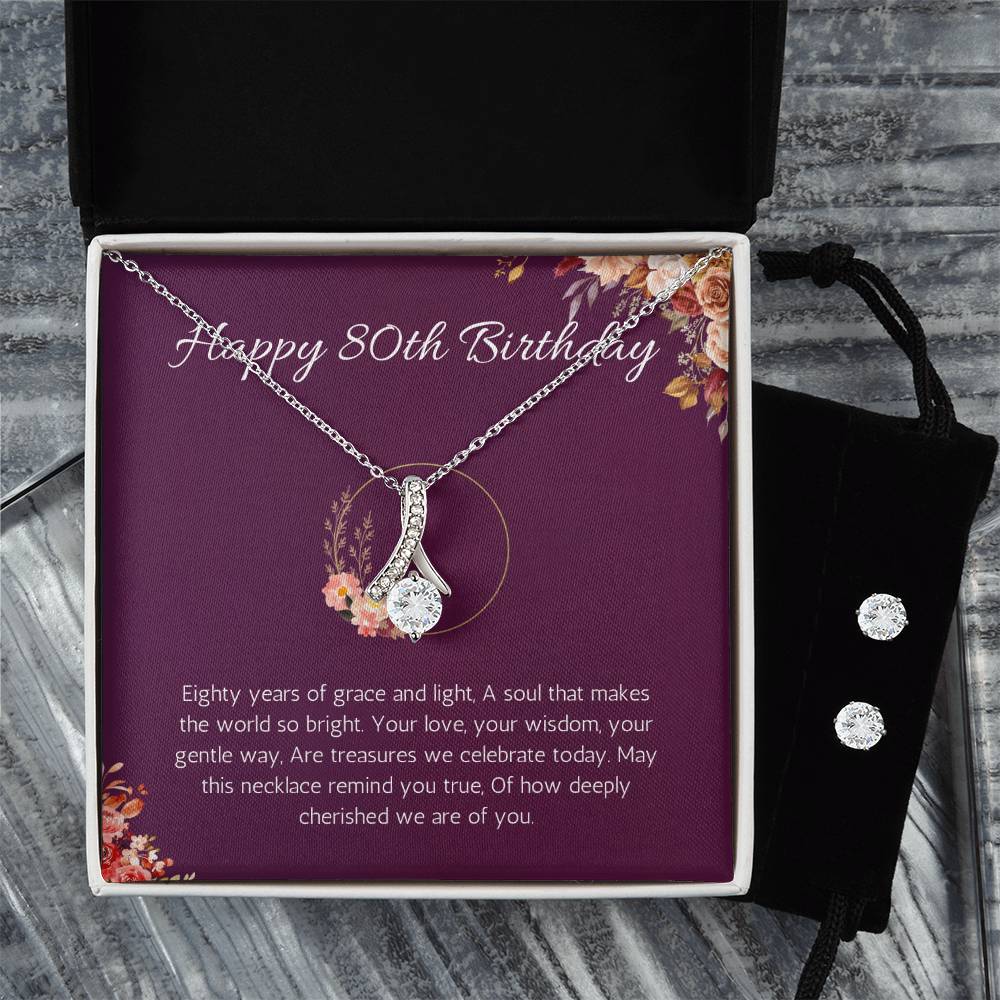 80th birthday gift for women, 80th birthday gift for mom, grandma, nana, Alluring Beauty Necklace and Earring Set, 80th birthday jewelry