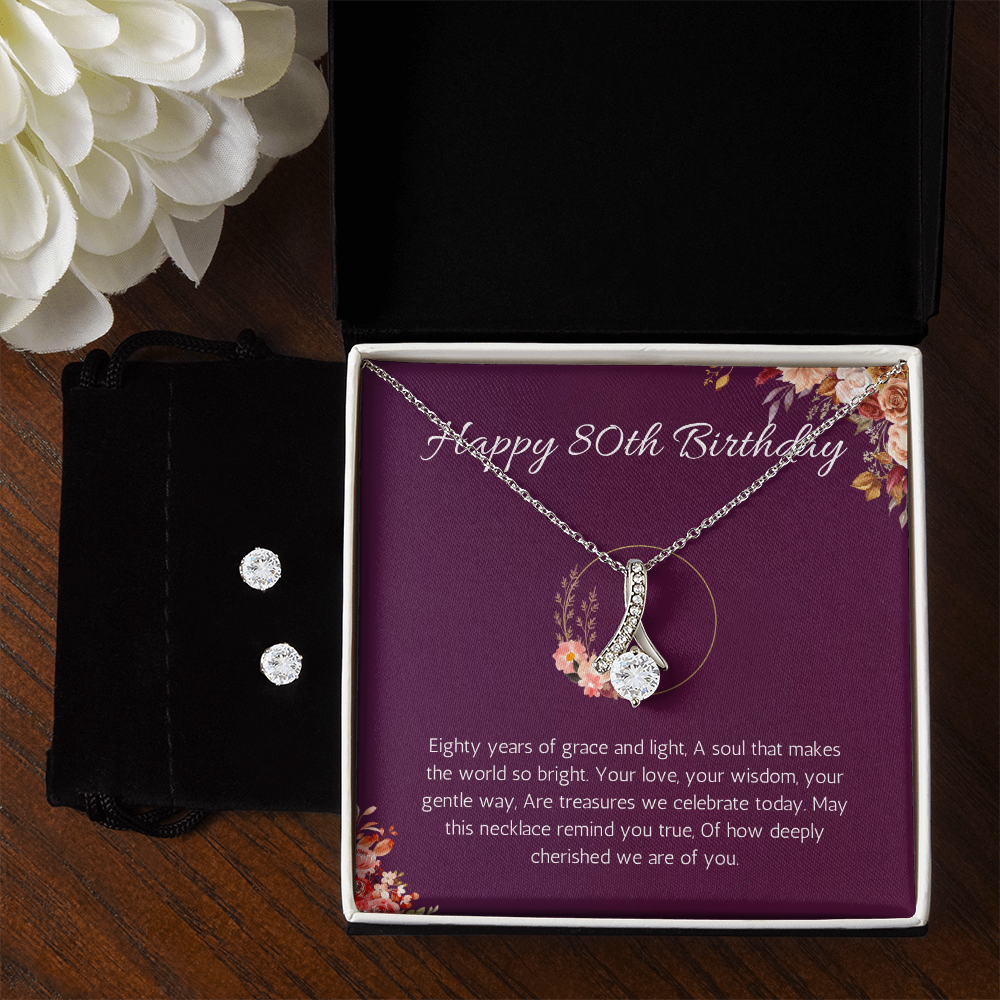80th birthday gift for women, 80th birthday gift for mom, grandma, nana, Alluring Beauty Necklace and Earring Set, 80th birthday jewelry