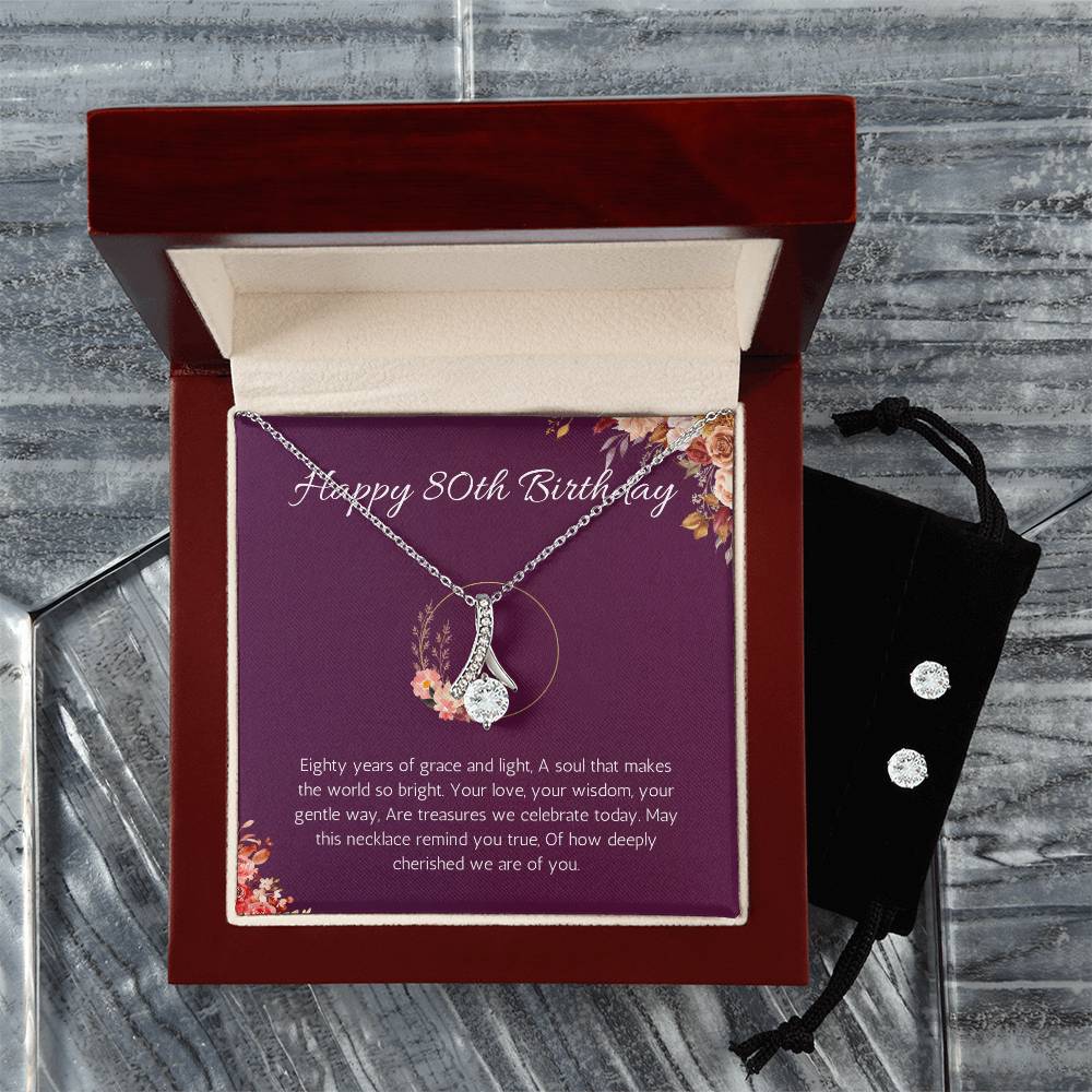80th birthday gift for women, 80th birthday gift for mom, grandma, nana, Alluring Beauty Necklace and Earring Set, 80th birthday jewelry