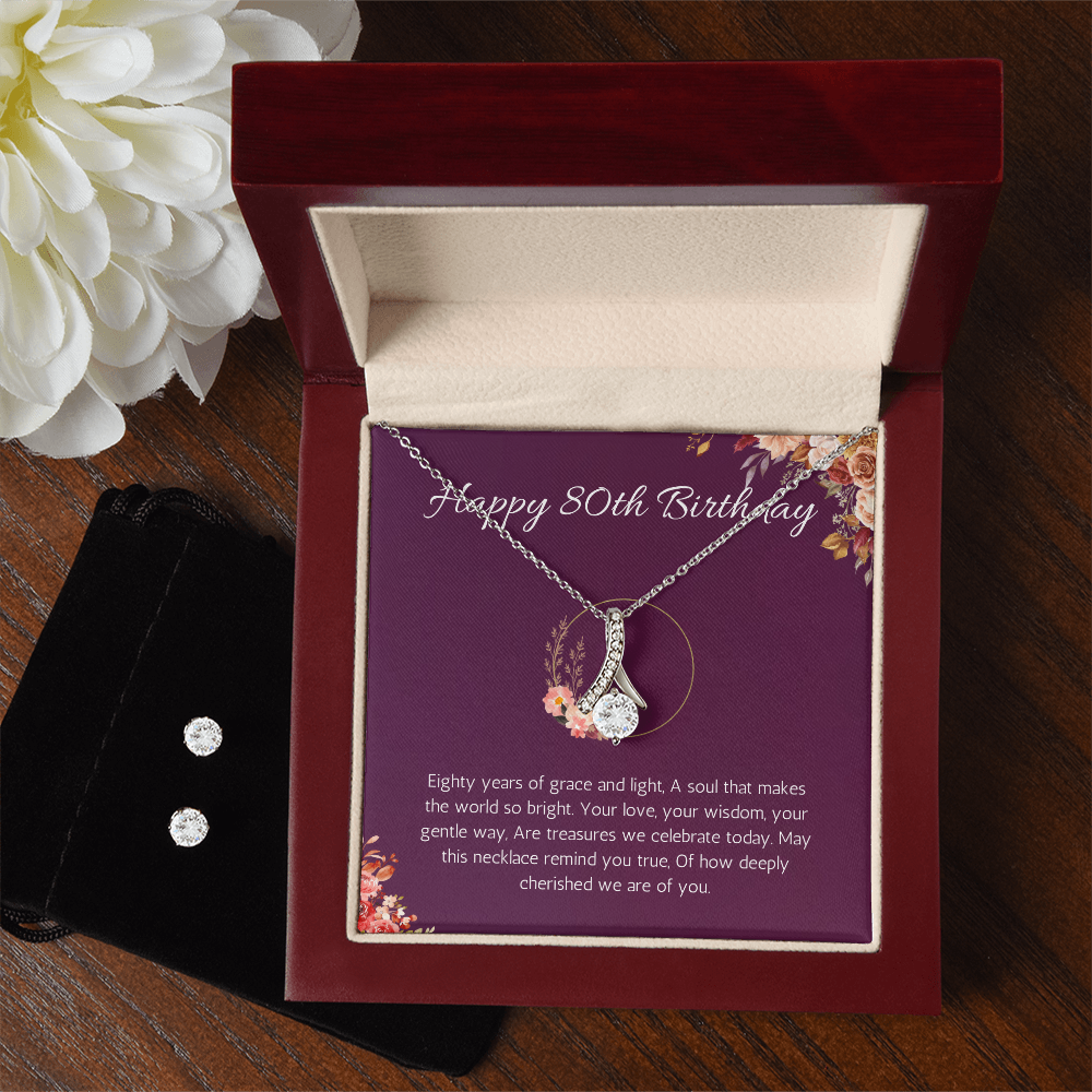 80th birthday gift for women, 80th birthday gift for mom, grandma, nana, Alluring Beauty Necklace and Earring Set, 80th birthday jewelry