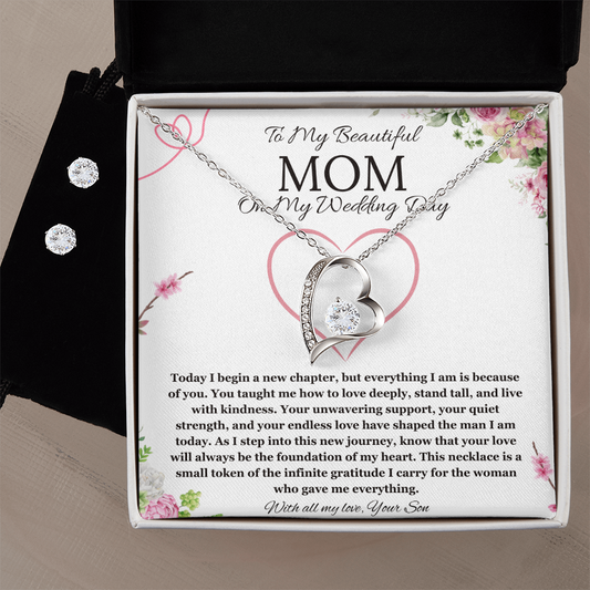 Mother of the Groom Gift From Son To Mom Gift Forever Love Necklace and Earring Set Wedding Gift Necklace Groom to Mother Son to Mother Gift For Wedding