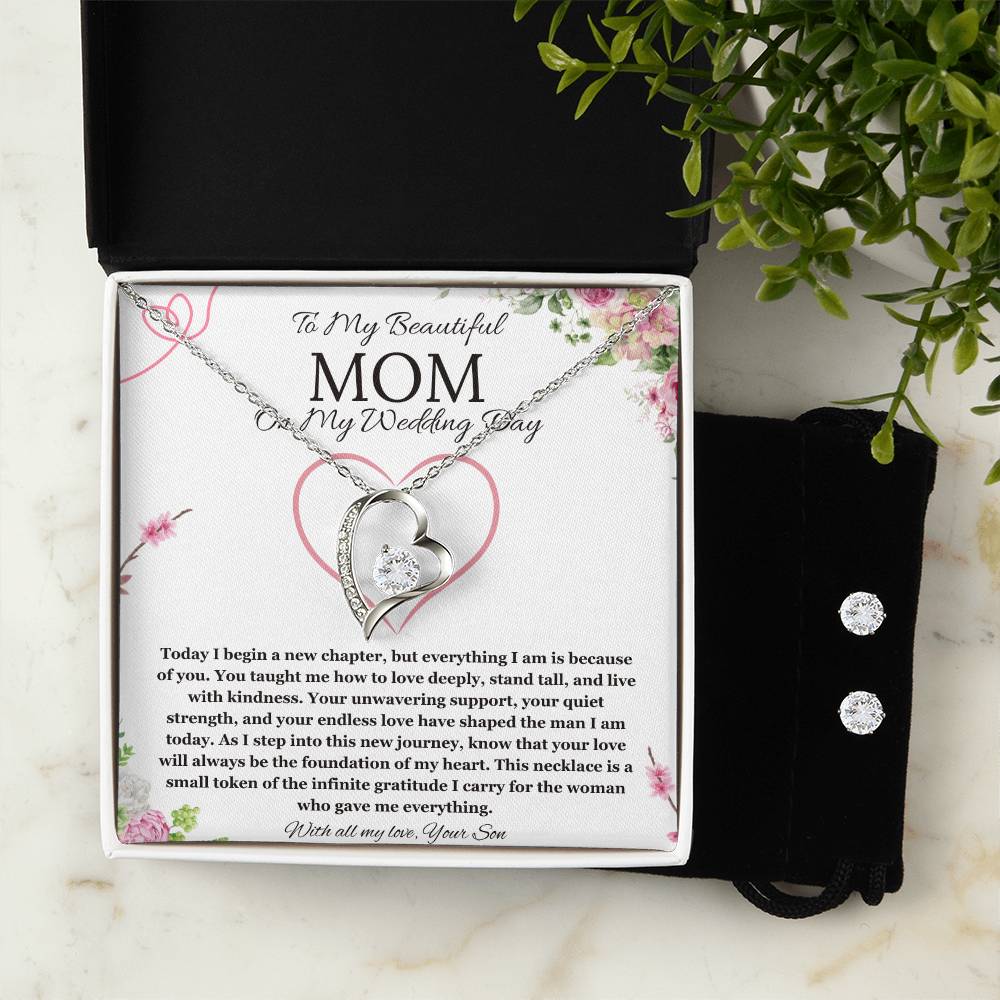 Mother of the Groom Gift From Son To Mom Gift Forever Love Necklace and Earring Set Wedding Gift Necklace Groom to Mother Son to Mother Gift For Wedding
