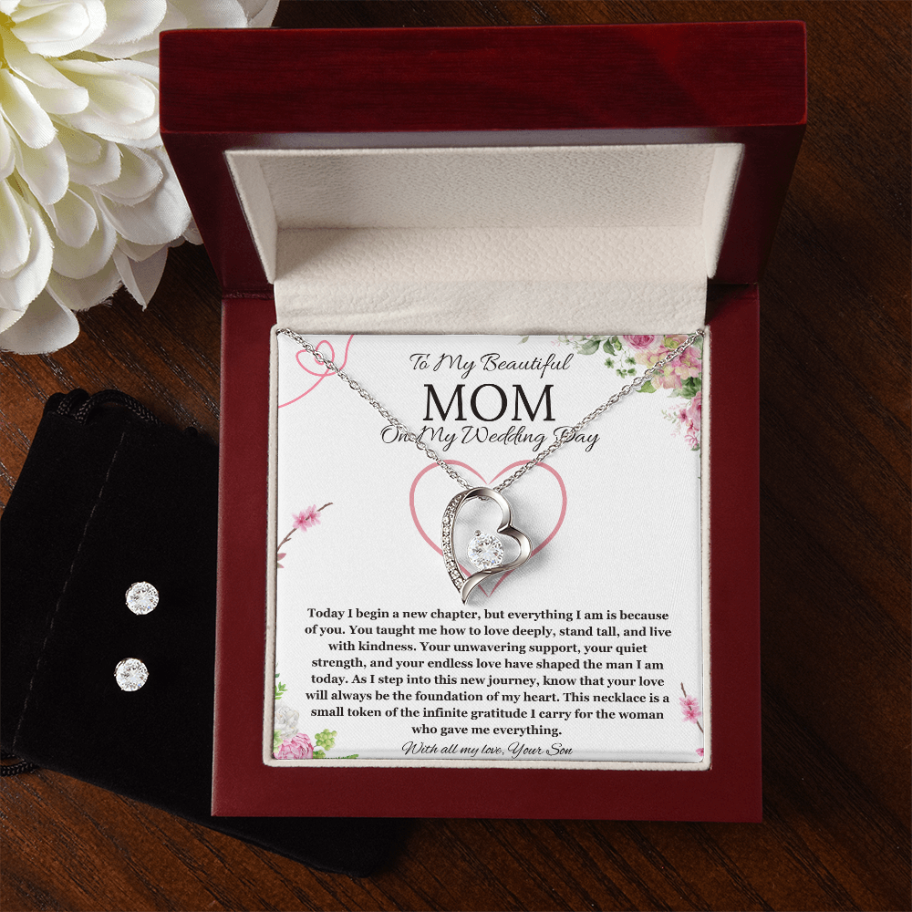 Mother of the Groom Gift From Son To Mom Gift Forever Love Necklace and Earring Set Wedding Gift Necklace Groom to Mother Son to Mother Gift For Wedding