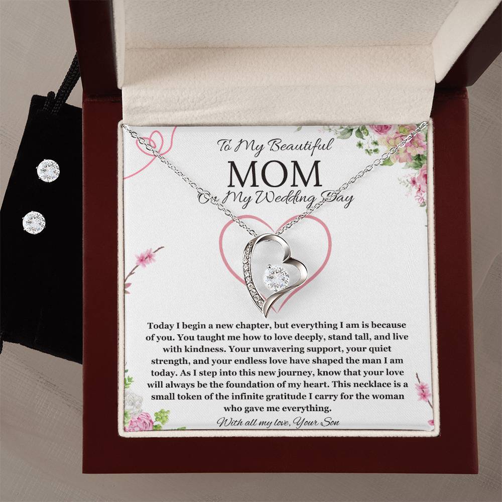 Mother of the Groom Gift From Son To Mom Gift Forever Love Necklace and Earring Set Wedding Gift Necklace Groom to Mother Son to Mother Gift For Wedding
