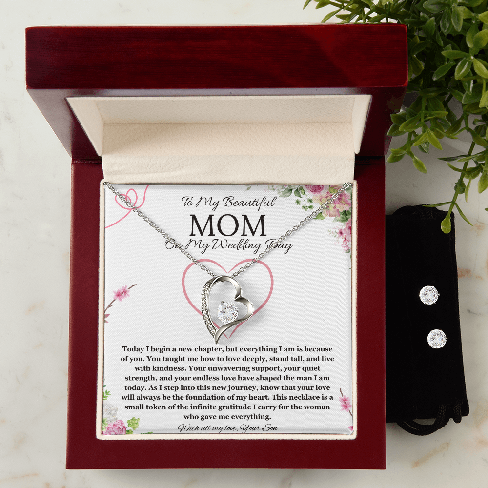 Mother of the Groom Gift From Son To Mom Gift Forever Love Necklace and Earring Set Wedding Gift Necklace Groom to Mother Son to Mother Gift For Wedding