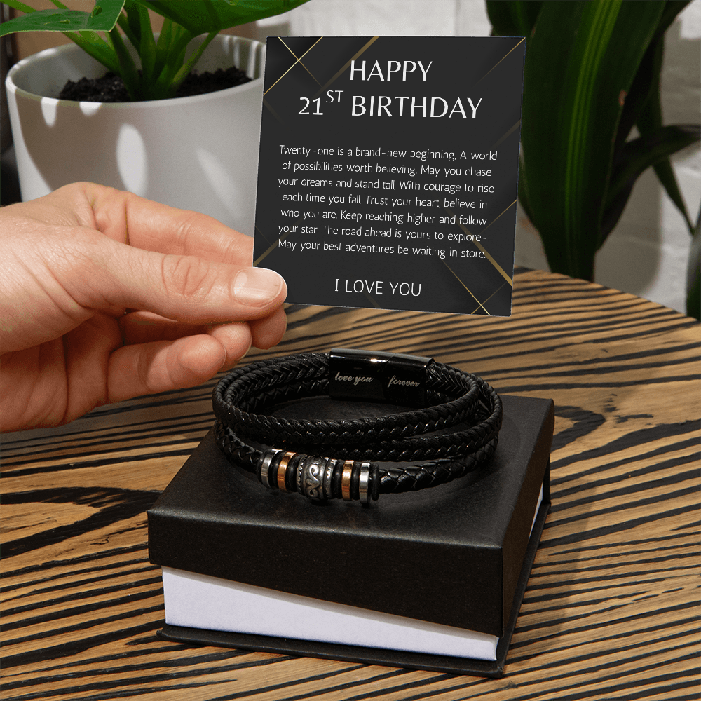 21st Birthday Gift for Him - Men's Bracelet, Meaningful gift for Son, Grandson, Nephew, Friend, Boyfriend