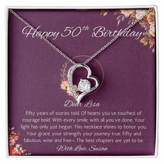 50th Birthday Gift for Women, Personalized 50th Birthday Forever Love Gift Necklace, Fiftieth Birthday Gift Jewelry for Women, Mom, Wife, Sister