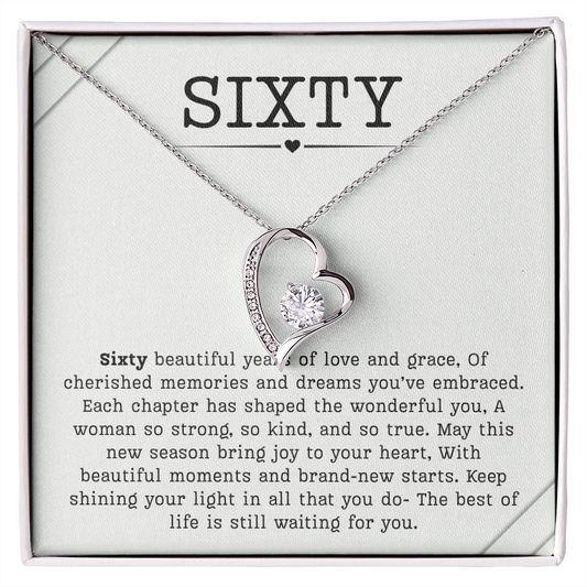 60th Birthday Necklace, Turning 60 Jewelry, Milestone sixty Birthday Gift Forever Love Present