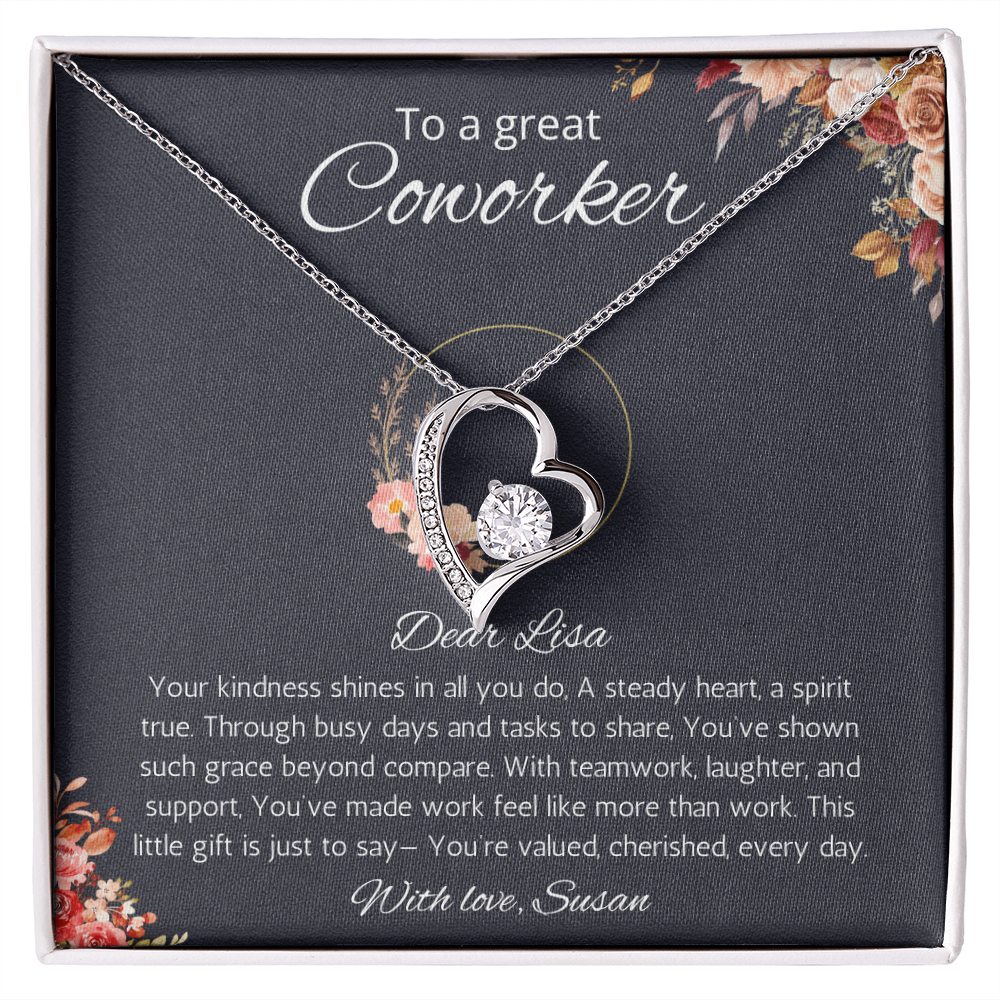 Coworker Gift Necklace, Personalized Forever Love Necklace Jewelry for Co-worker, Farewell Gift, Going away, Birthday, Christmas Gift for Coworker