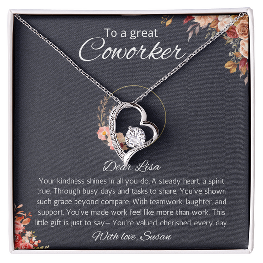 Coworker Gift Necklace, Personalized Forever Love Necklace Jewelry for Co-worker, Farewell Gift, Going away, Birthday, Christmas Gift for Coworker