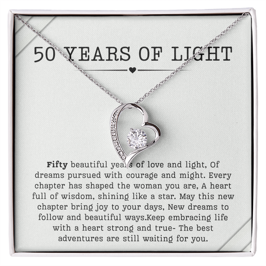 50th Birthday Necklace, Turning 50 Jewelry, Milestone Fifty Birthday Gift forever love Present
