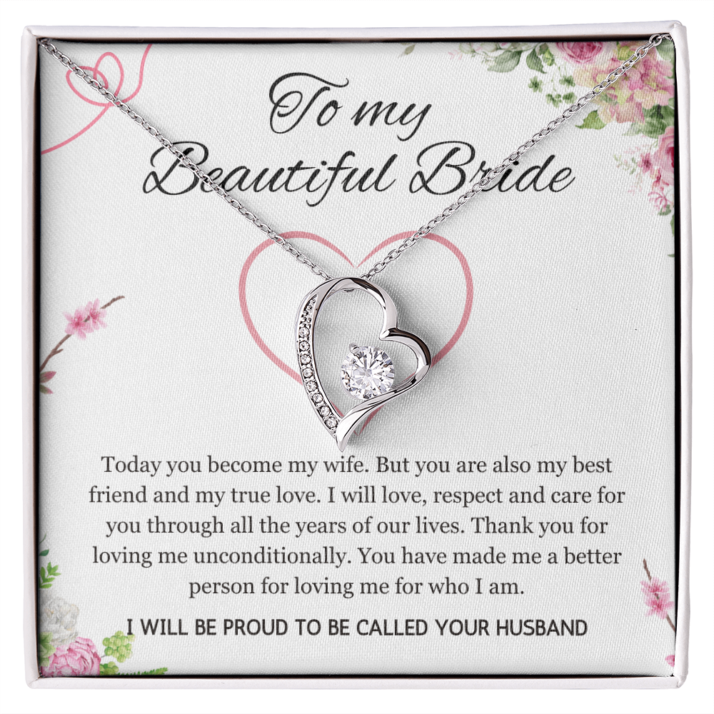 Wedding Day Gift for Bride from Groom, Forever Love Necklace to My Beautiful Wife from Husband Present Jewelry