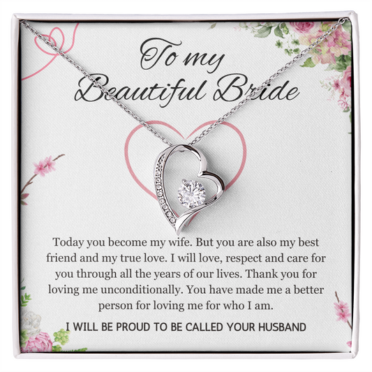 Wedding Day Gift for Bride from Groom, Forever Love Necklace to My Beautiful Wife from Husband Present Jewelry