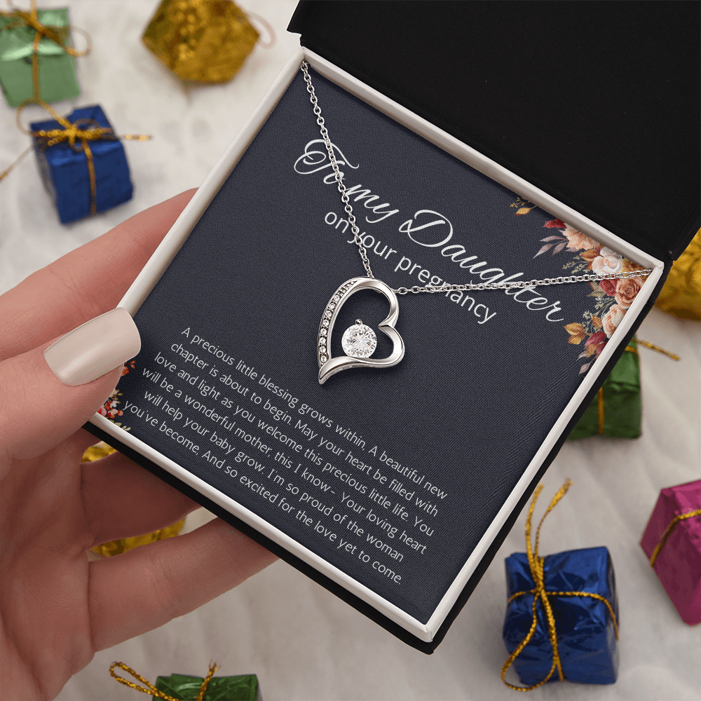 Daughter Pregnancy Gift for Baby Shower Necklace, Mom to be Jewelry Pregnant Daughter Gift from Mom Forever Love