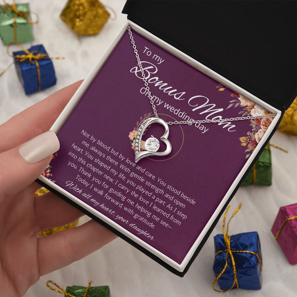 Bonus Mom Gift Necklace from Bride, Step Mother Wedding Gift From bride, Forever Love Gift Necklace From Bride to Stepmom from Stepdaughter