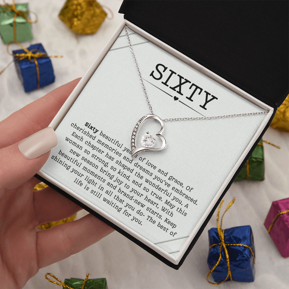 60th Birthday Necklace, Turning 60 Jewelry, Milestone sixty Birthday Gift Forever Love Present