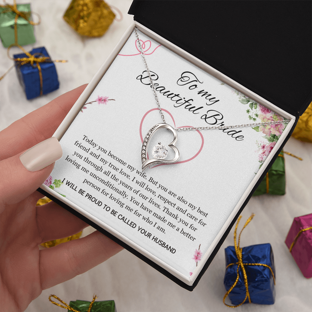 Wedding Day Gift for Bride from Groom, Forever Love Necklace to My Beautiful Wife from Husband Present Jewelry