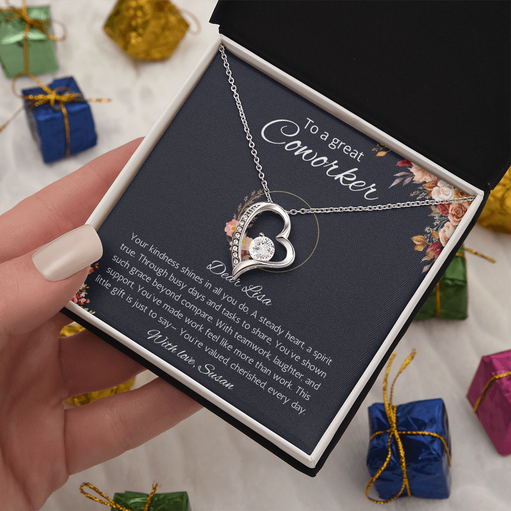 Coworker Gift Necklace, Personalized Forever Love Necklace Jewelry for Co-worker, Farewell Gift, Going away, Birthday, Christmas Gift for Coworker