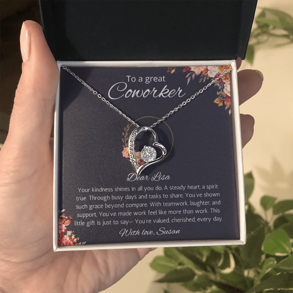 Coworker Gift Necklace, Personalized Forever Love Necklace Jewelry for Co-worker, Farewell Gift, Going away, Birthday, Christmas Gift for Coworker