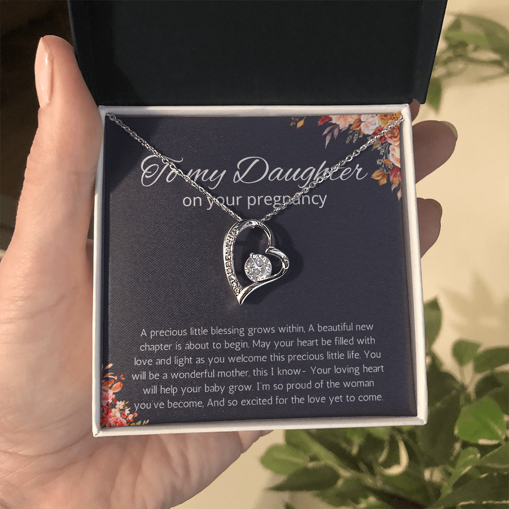 Daughter Pregnancy Gift for Baby Shower Necklace, Mom to be Jewelry Pregnant Daughter Gift from Mom Forever Love