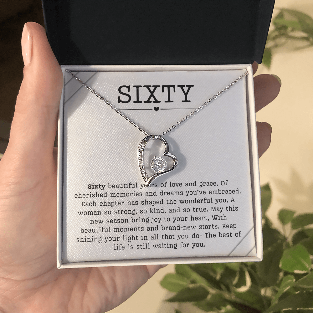 60th Birthday Necklace, Turning 60 Jewelry, Milestone sixty Birthday Gift Forever Love Present
