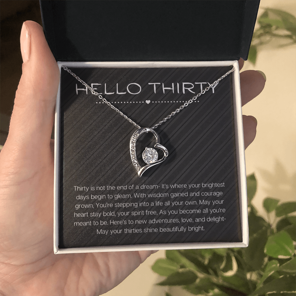 Hello Thirty Necklace, 30th Birthday Gift Jewelry for Her, Turning 30 Present Forever Love Necklace