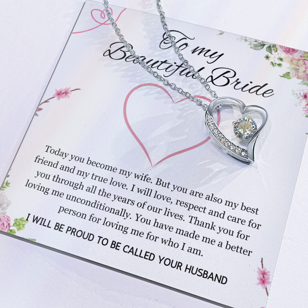 Wedding Day Gift for Bride from Groom, Forever Love Necklace to My Beautiful Wife from Husband Present Jewelry