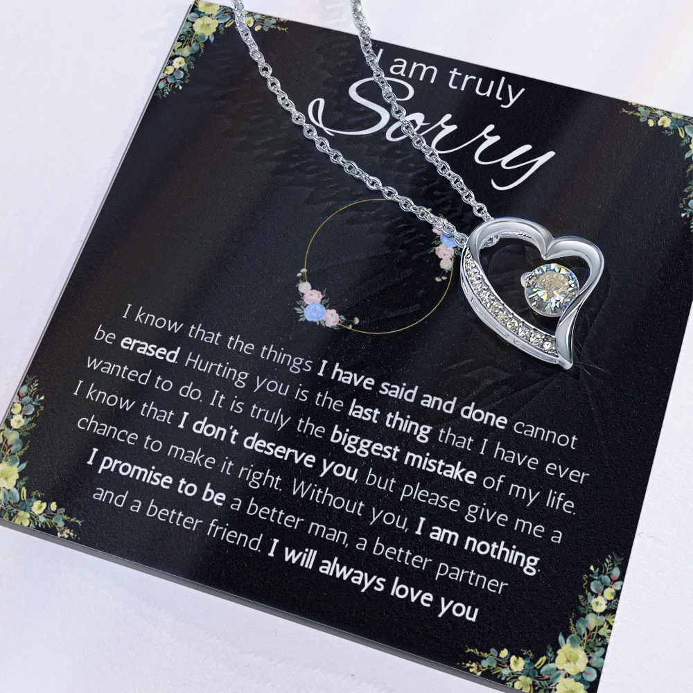 I'm sorry gift for her, apology gifts for her, i love you, i'm sorry gift necklace, sorry, forgiveness Solitaire Crystal necklace with message card