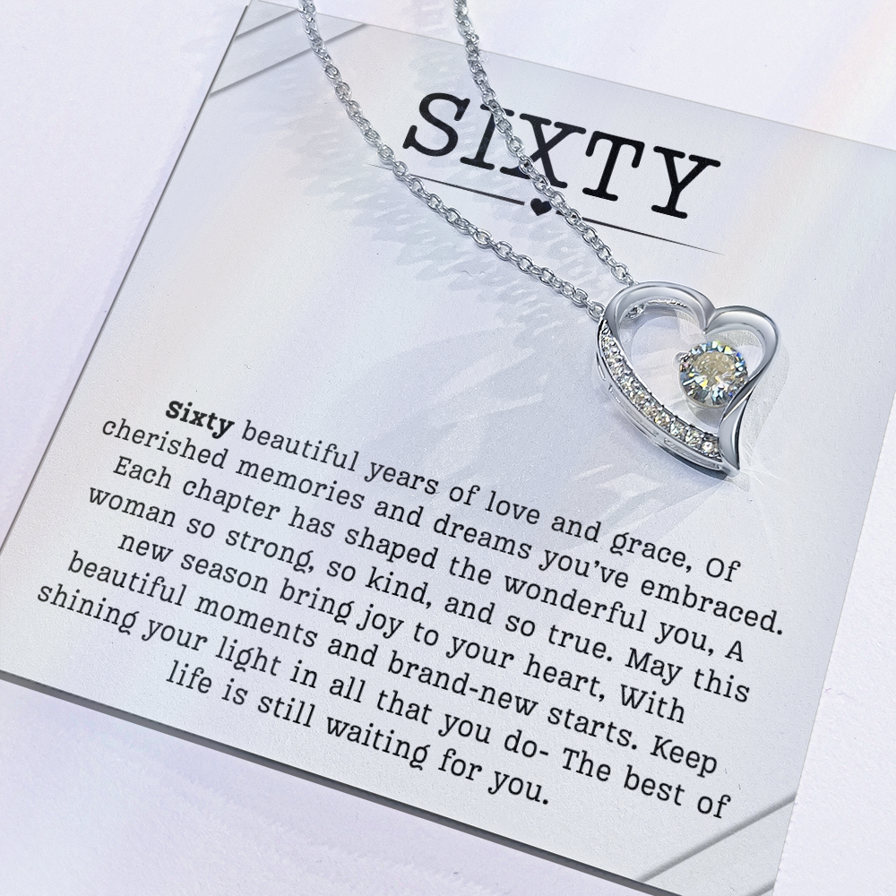 60th Birthday Necklace, Turning 60 Jewelry, Milestone sixty Birthday Gift Forever Love Present
