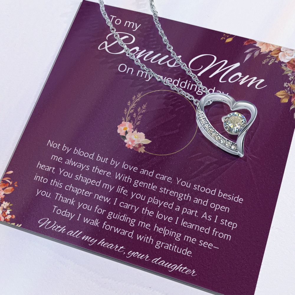 Bonus Mom Gift Necklace from Bride, Step Mother Wedding Gift From bride, Forever Love Gift Necklace From Bride to Stepmom from Stepdaughter