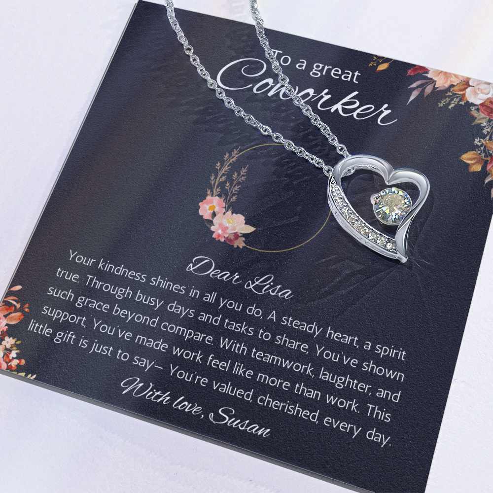 Coworker Gift Necklace, Personalized Forever Love Necklace Jewelry for Co-worker, Farewell Gift, Going away, Birthday, Christmas Gift for Coworker