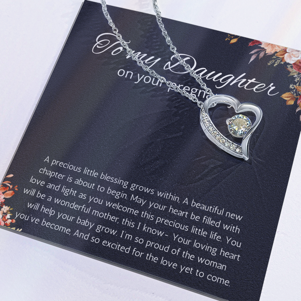 Daughter Pregnancy Gift for Baby Shower Necklace, Mom to be Jewelry Pregnant Daughter Gift from Mom Forever Love