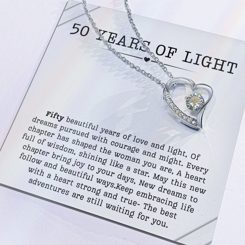 50th Birthday Necklace, Turning 50 Jewelry, Milestone Fifty Birthday Gift forever love Present