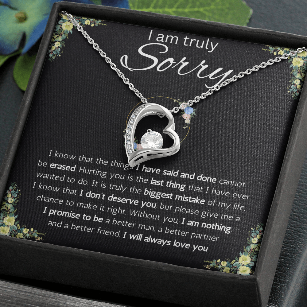 I'm sorry gift for her, apology gifts for her, i love you, i'm sorry gift necklace, sorry, forgiveness Solitaire Crystal necklace with message card