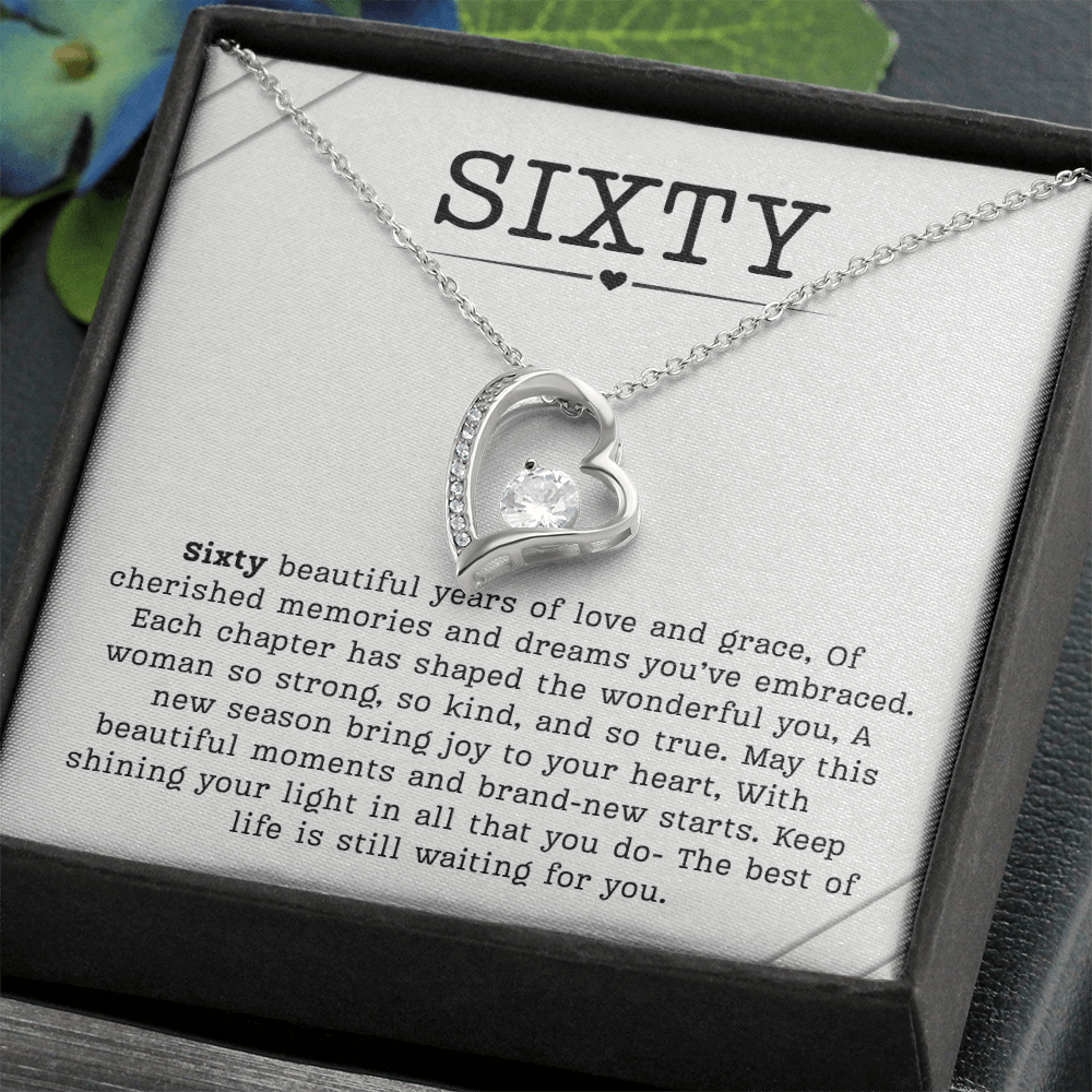60th Birthday Necklace, Turning 60 Jewelry, Milestone sixty Birthday Gift Forever Love Present