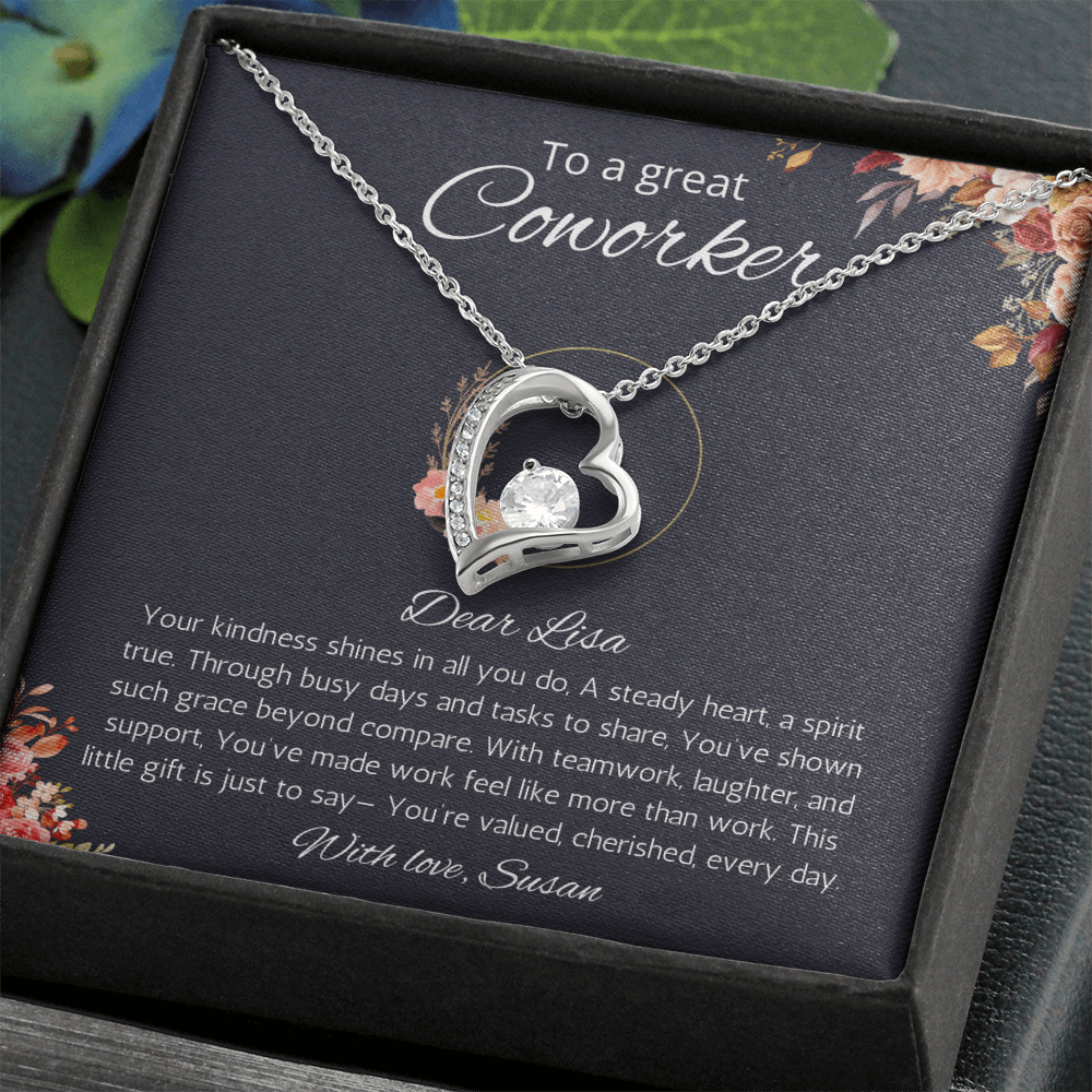 Coworker Gift Necklace, Personalized Forever Love Necklace Jewelry for Co-worker, Farewell Gift, Going away, Birthday, Christmas Gift for Coworker