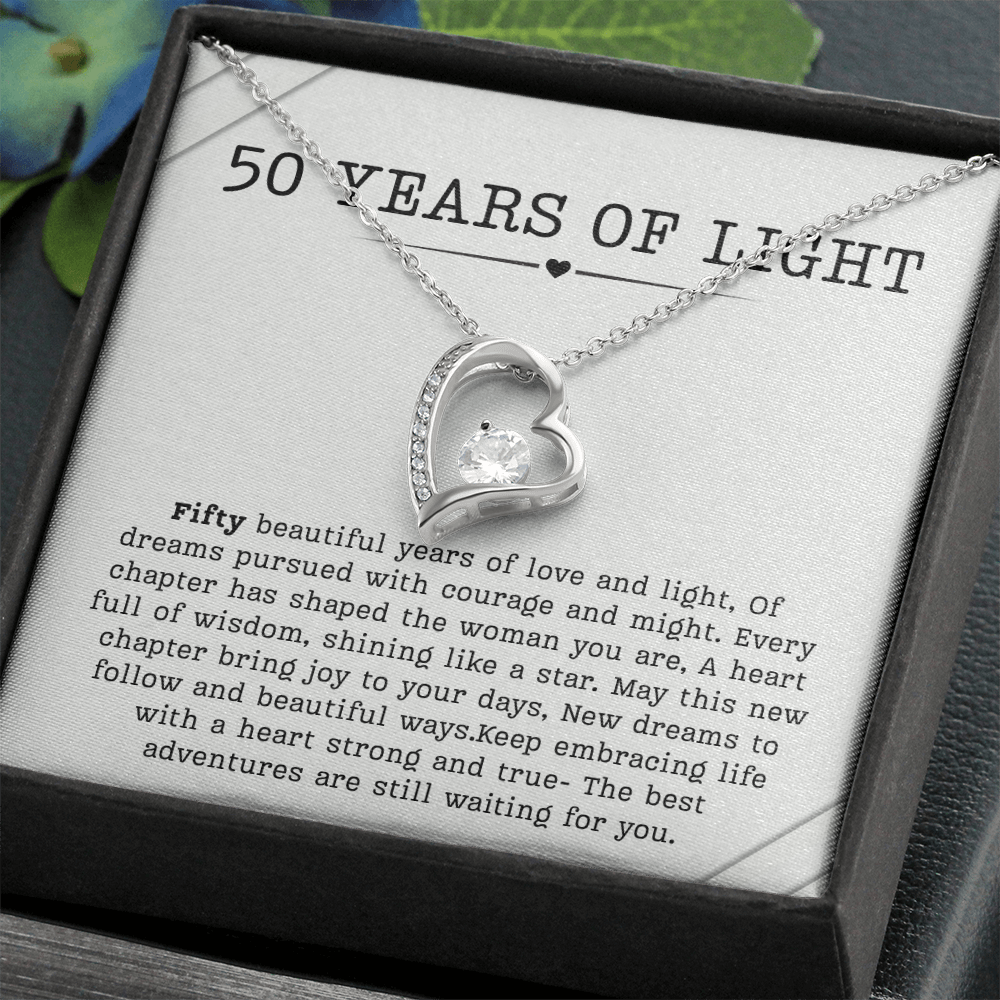 50th Birthday Necklace, Turning 50 Jewelry, Milestone Fifty Birthday Gift forever love Present