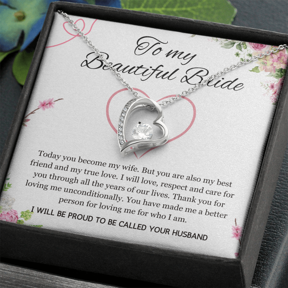 Wedding Day Gift for Bride from Groom, Forever Love Necklace to My Beautiful Wife from Husband Present Jewelry