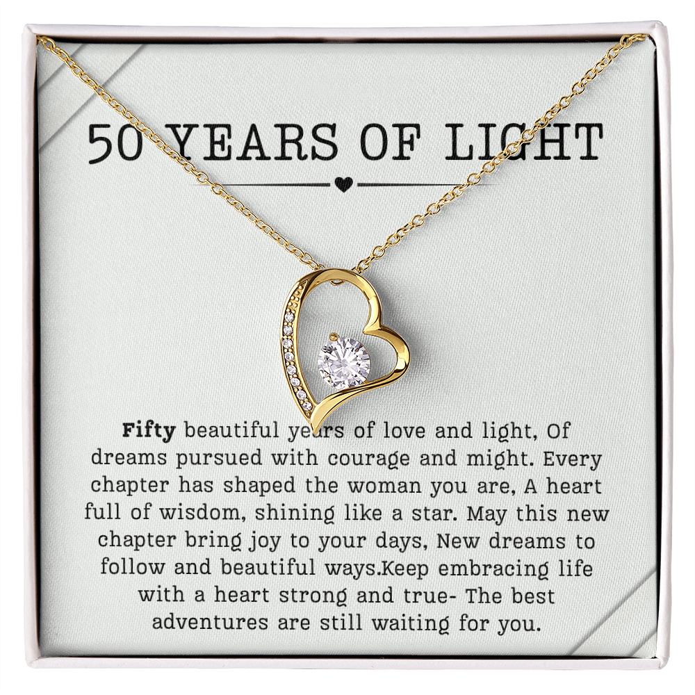 50th Birthday Necklace, Turning 50 Jewelry, Milestone Fifty Birthday Gift forever love Present