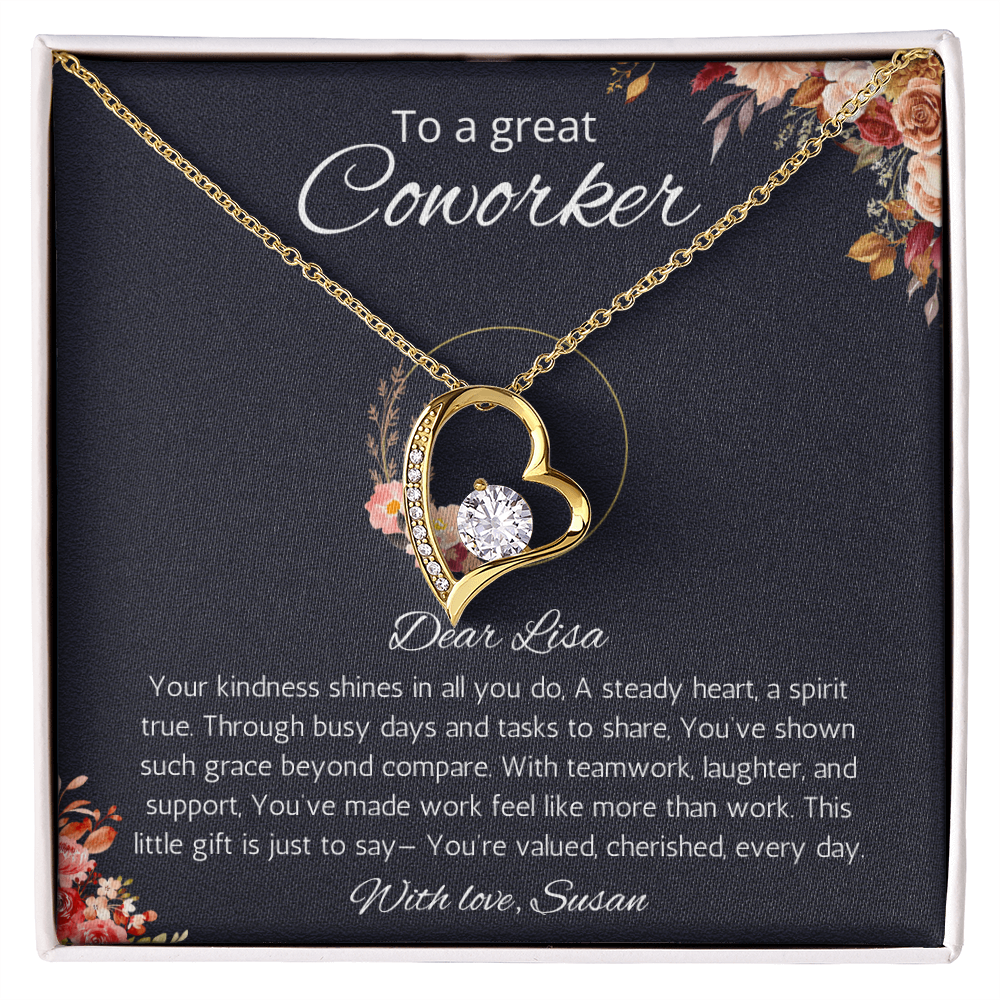 Coworker Gift Necklace, Personalized Forever Love Necklace Jewelry for Co-worker, Farewell Gift, Going away, Birthday, Christmas Gift for Coworker