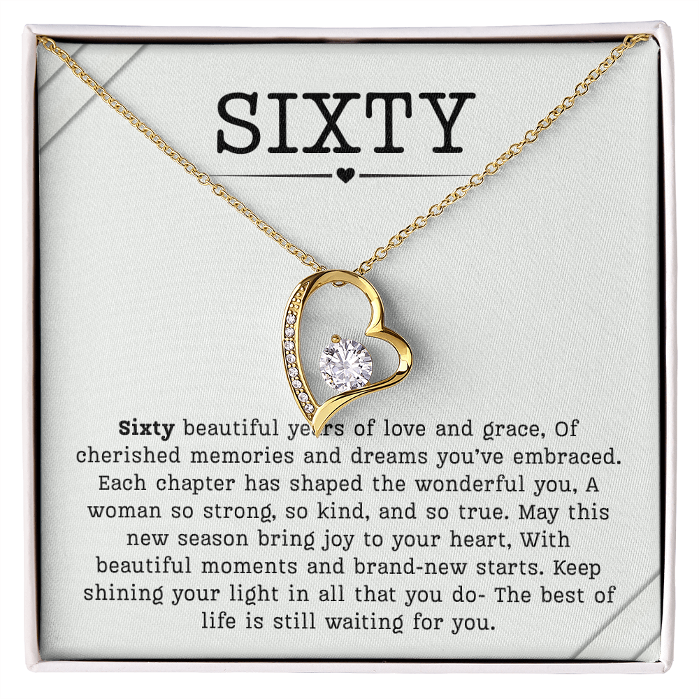 60th Birthday Necklace, Turning 60 Jewelry, Milestone sixty Birthday Gift Forever Love Present