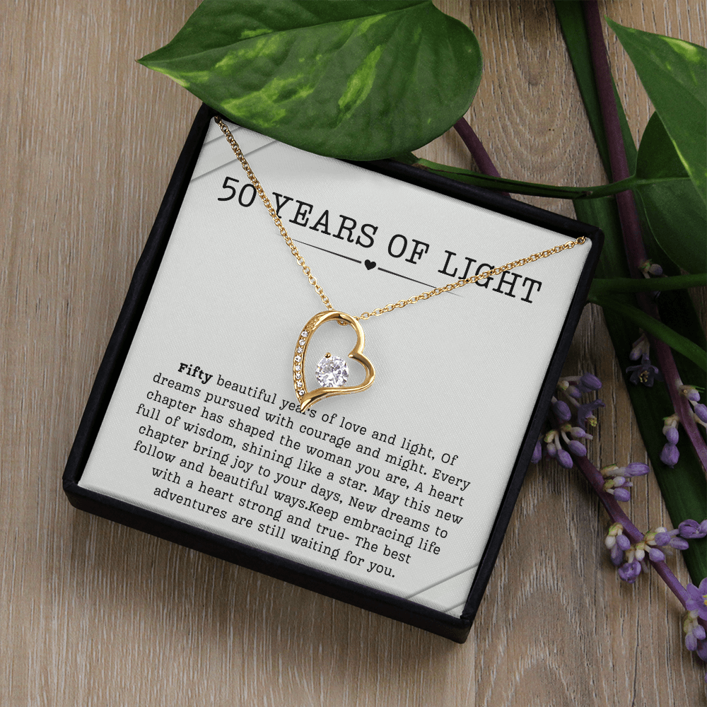 50th Birthday Necklace, Turning 50 Jewelry, Milestone Fifty Birthday Gift forever love Present
