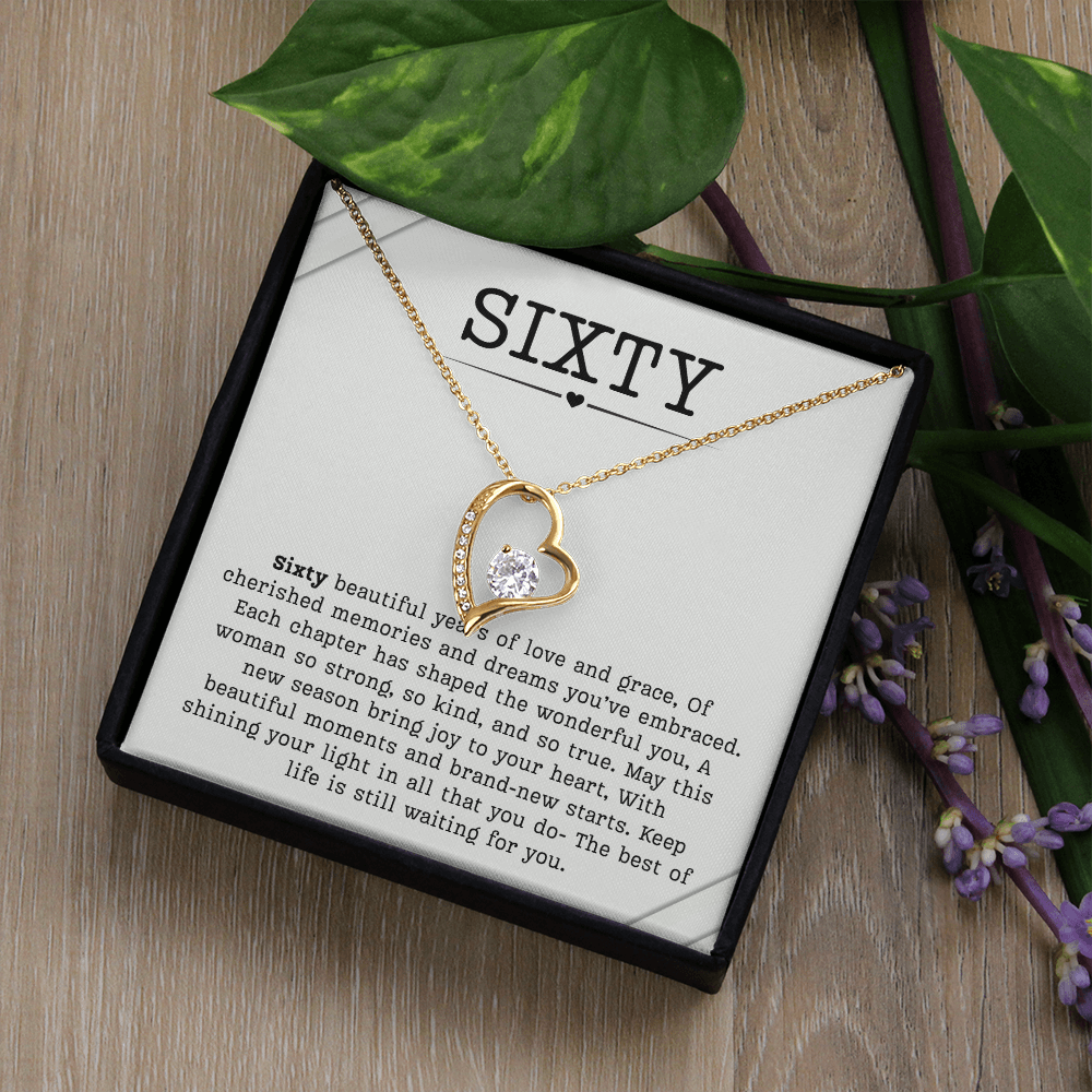 60th Birthday Necklace, Turning 60 Jewelry, Milestone sixty Birthday Gift Forever Love Present
