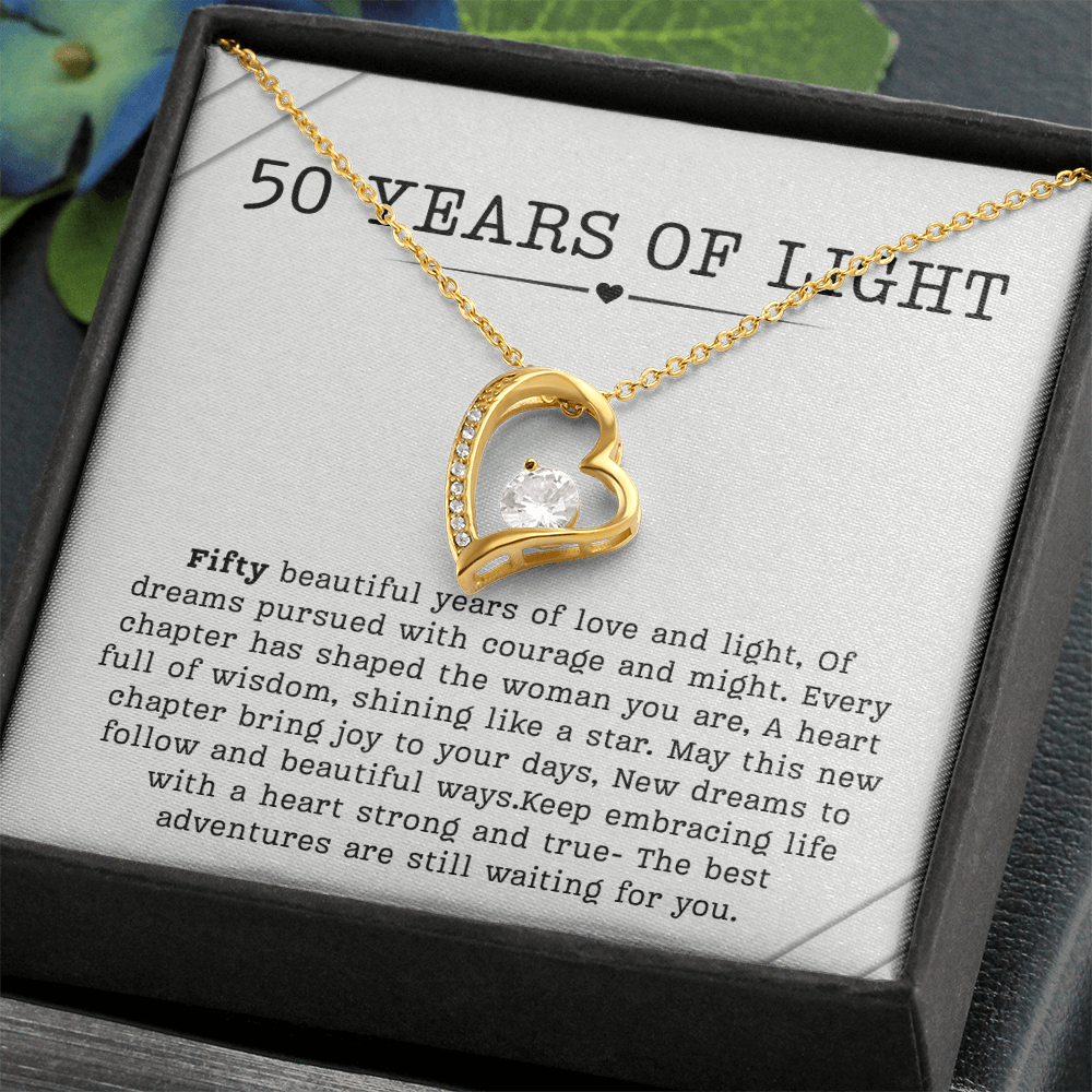 50th Birthday Necklace, Turning 50 Jewelry, Milestone Fifty Birthday Gift forever love Present