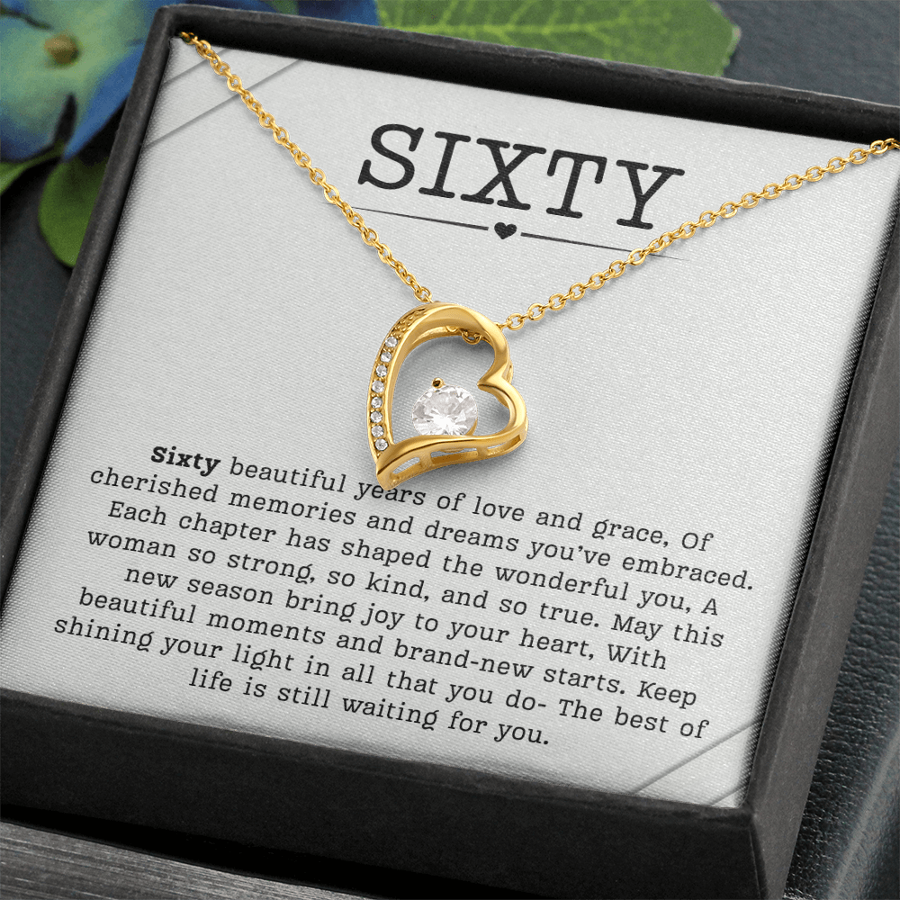 60th Birthday Necklace, Turning 60 Jewelry, Milestone sixty Birthday Gift Forever Love Present