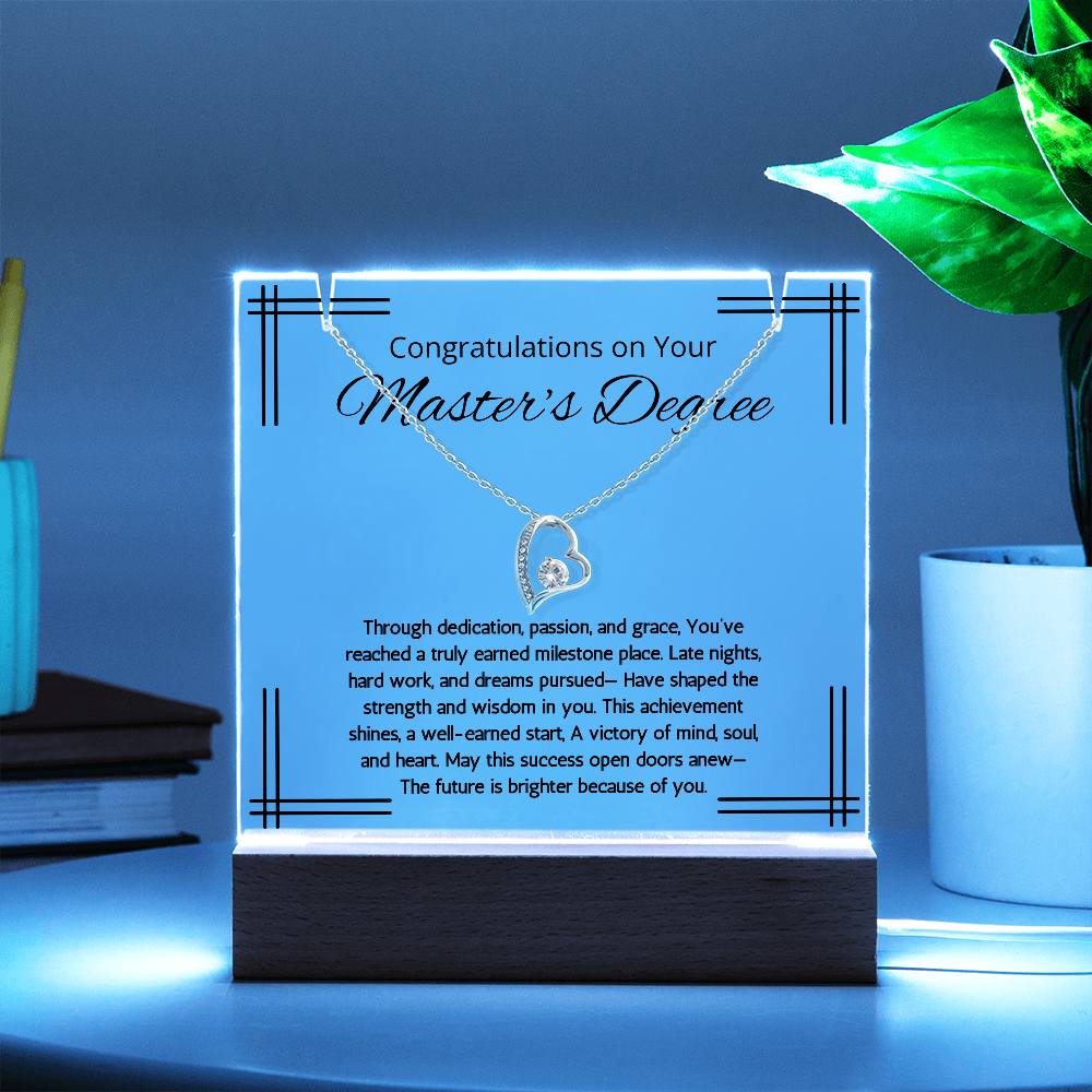 Masters Degree Graduation Gift Necklace LED Lighted Acrylic Keepsake Congratulation For Masters Degree Graduation for her Jewelry