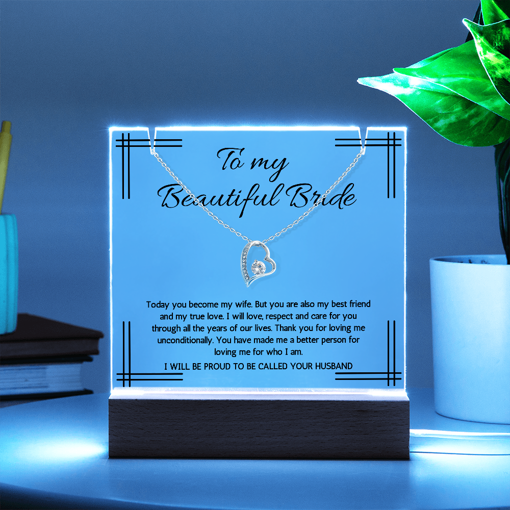Wedding Day Gift for Bride from Groom, Acrylic Forever Love Necklace to My Beautiful Wife from Husband Present Jewelry