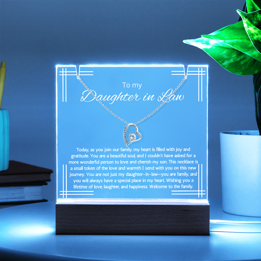 Daughter in Law Gift Necklace Wedding Gift For Daughter In Law LED Lighted Acrylic Keepsake Gift From Mother In Law Gift Jewelry
