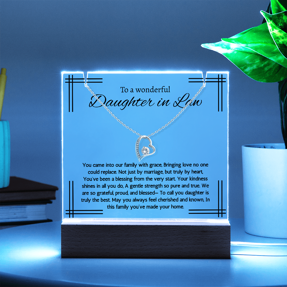 Daughter in Law Gift Necklace, Birthday, Wedding Gift for Daughter in Law, Acrylic Keepsake Necklace From Mother in Law, Father in Law